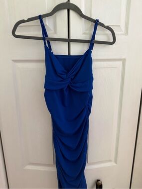 SHEIN Cobalt Blue Twist-Front Ruched Maxi Dress